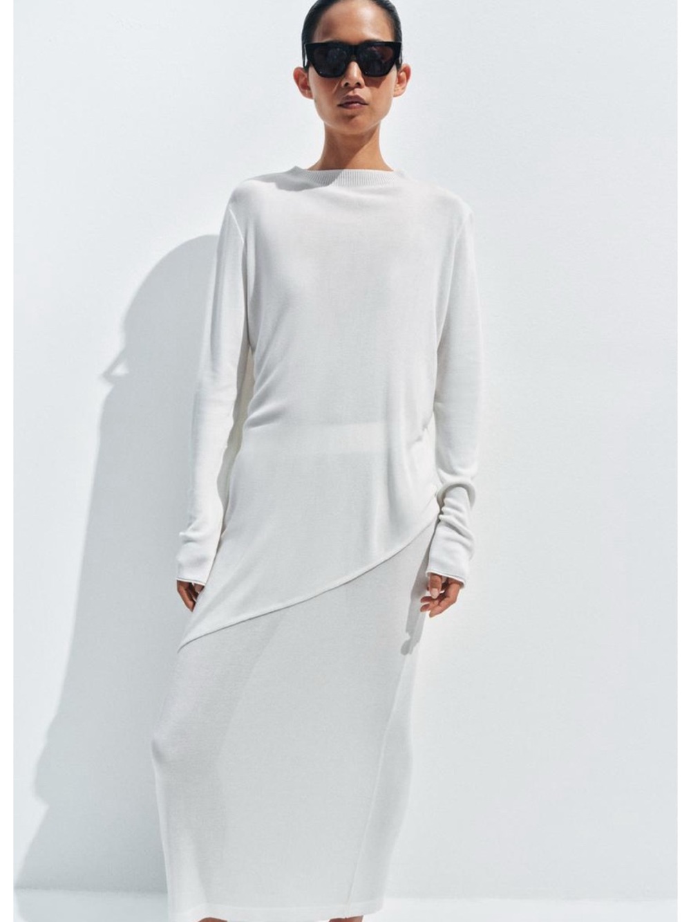 Zara White Asymmetrical Long-Sleeve top